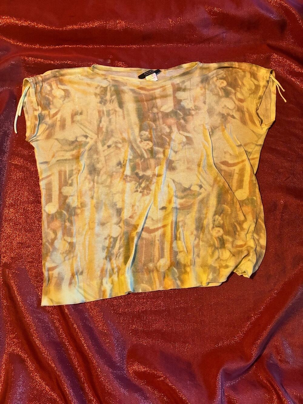 Krizia Maglia Top Womens 44 Cotton Sheer Short Sleeve Abstract Print Italy